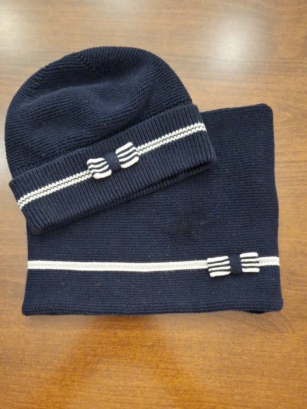 Jacadi Navy Beanie and Neck Warmer Set with White Stripe